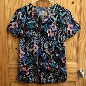 HEALTH PRO Floral V Neck Scrub Top